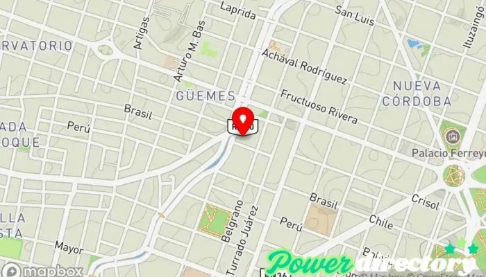 mapa de Lic.Flavia Arnaudo. Fisioterapia dermatofuncional. Divinity. Tienda de belleza y salud, Fisioterapeuta en Córdoba
