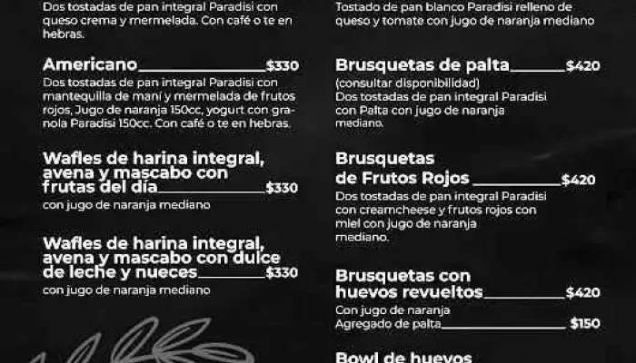 Paradisi Cafe Carta - Yerba Buena