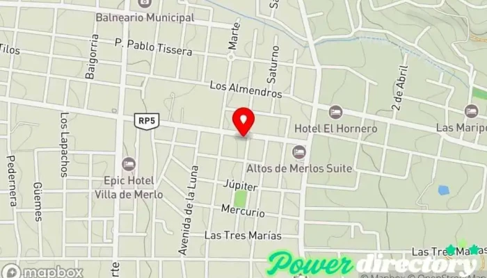 mapa de Santa Miga Panadería, Parrilla, Restaurante especializado en pollo, Comida a domicilio en Merlo